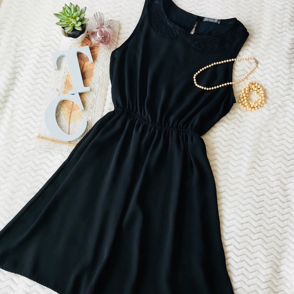 Black Dress With Lace Collar Detail